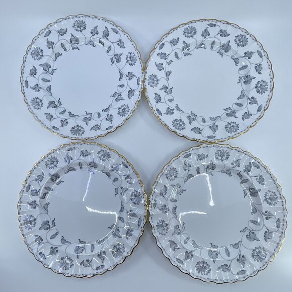 spode colonel gray bone china salad plates set of 4 floral garland gold trim - Picture 1 of 5